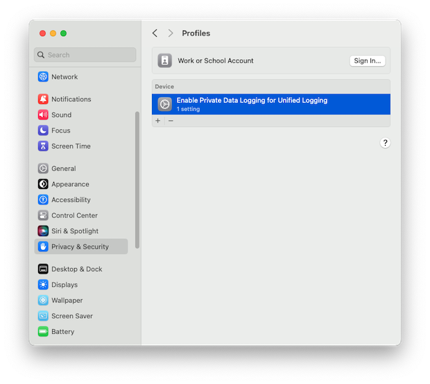 add configuration profile